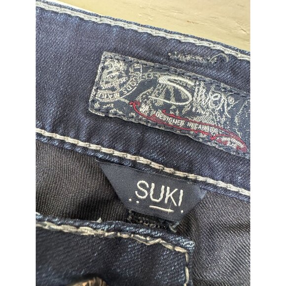 Silver Suki Jeans Women's 29X30 Bootcut Flare Leg Dark Wash Stretch Y2K - Picture 4 of 12